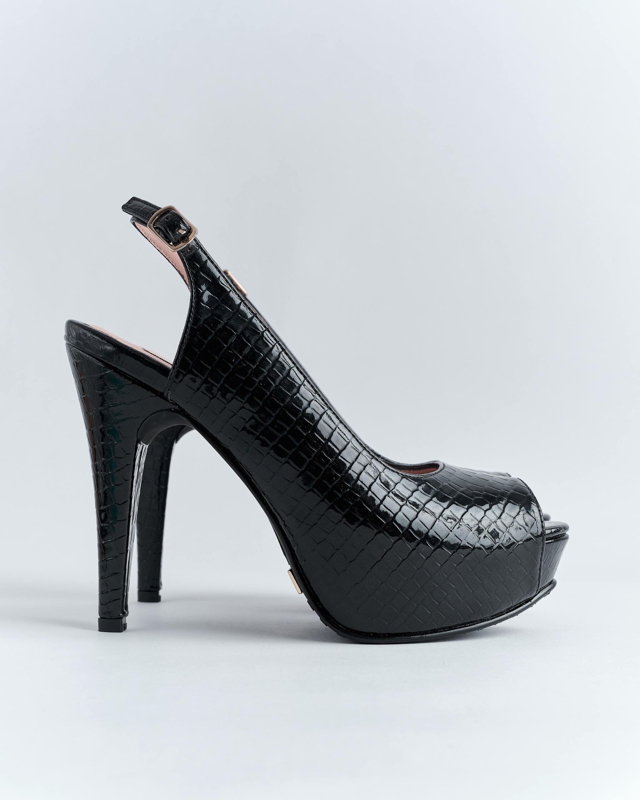 Sandalia Peep Toe Croco con Plataforma - Imagen 8